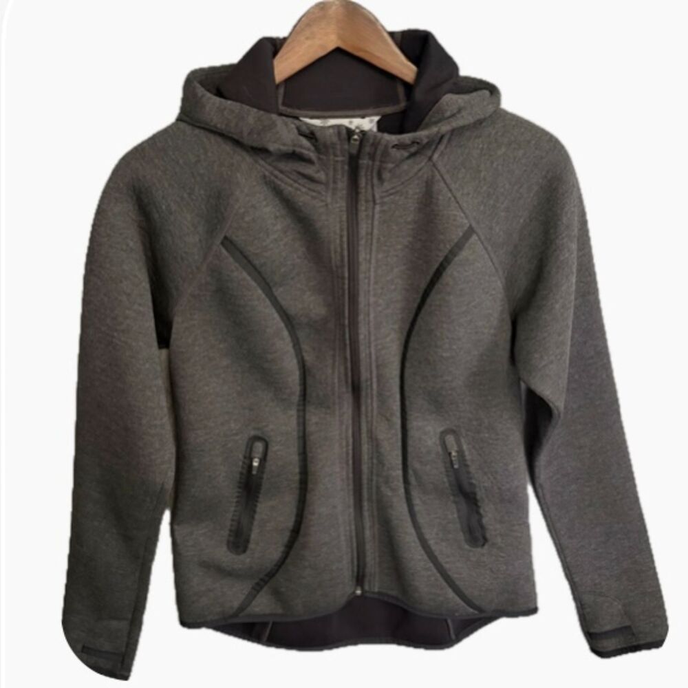 Athleta Gray Heather Full Zip Active Hoodie Jacket Thumbholes Size M